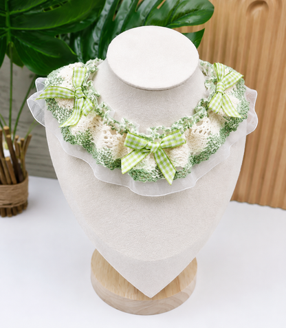 Elegant Ruffle Cat Collar with Green Check Bow