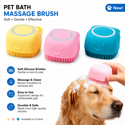 Silicone Pet Bath Massage Brush | Soft Grooming & Shampoo Brush for Dogs & Cats