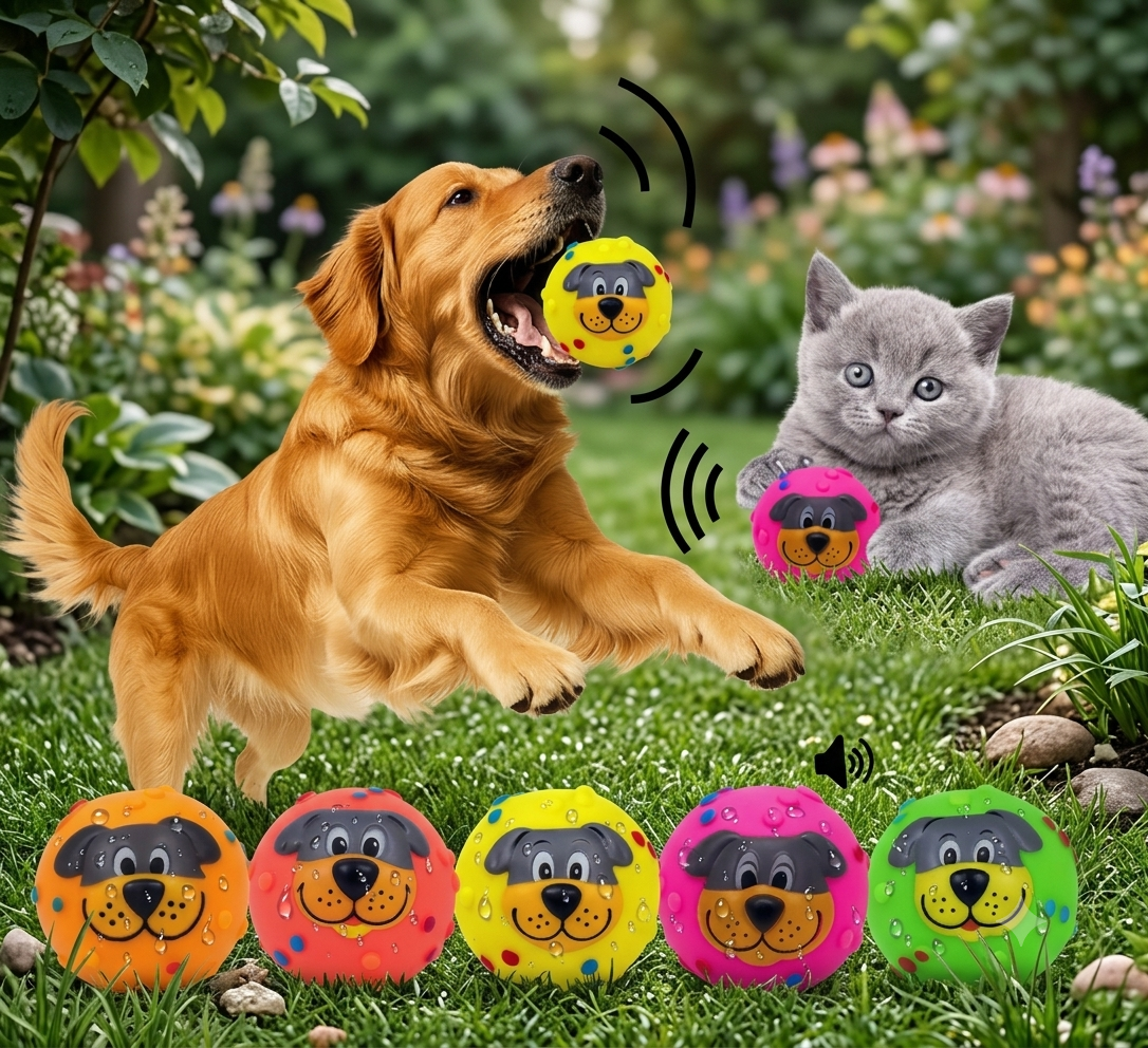 Premium Squeaky Dog Toy Balls  – Colorful Textured Rubber Squeak Balls for Dogs and Cats