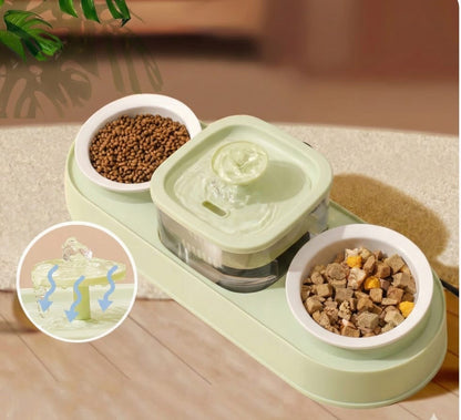 3-in-1 Automatic Pet Water Fountain & Double Feeding Bowl