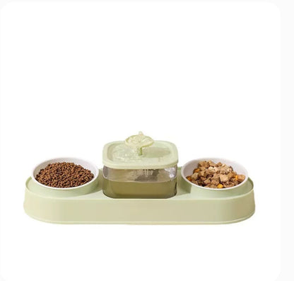 3-in-1 Automatic Pet Water Fountain & Double Feeding Bowl