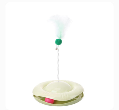 Interactive Feather Teaser Cat Toy with Rolling Ball