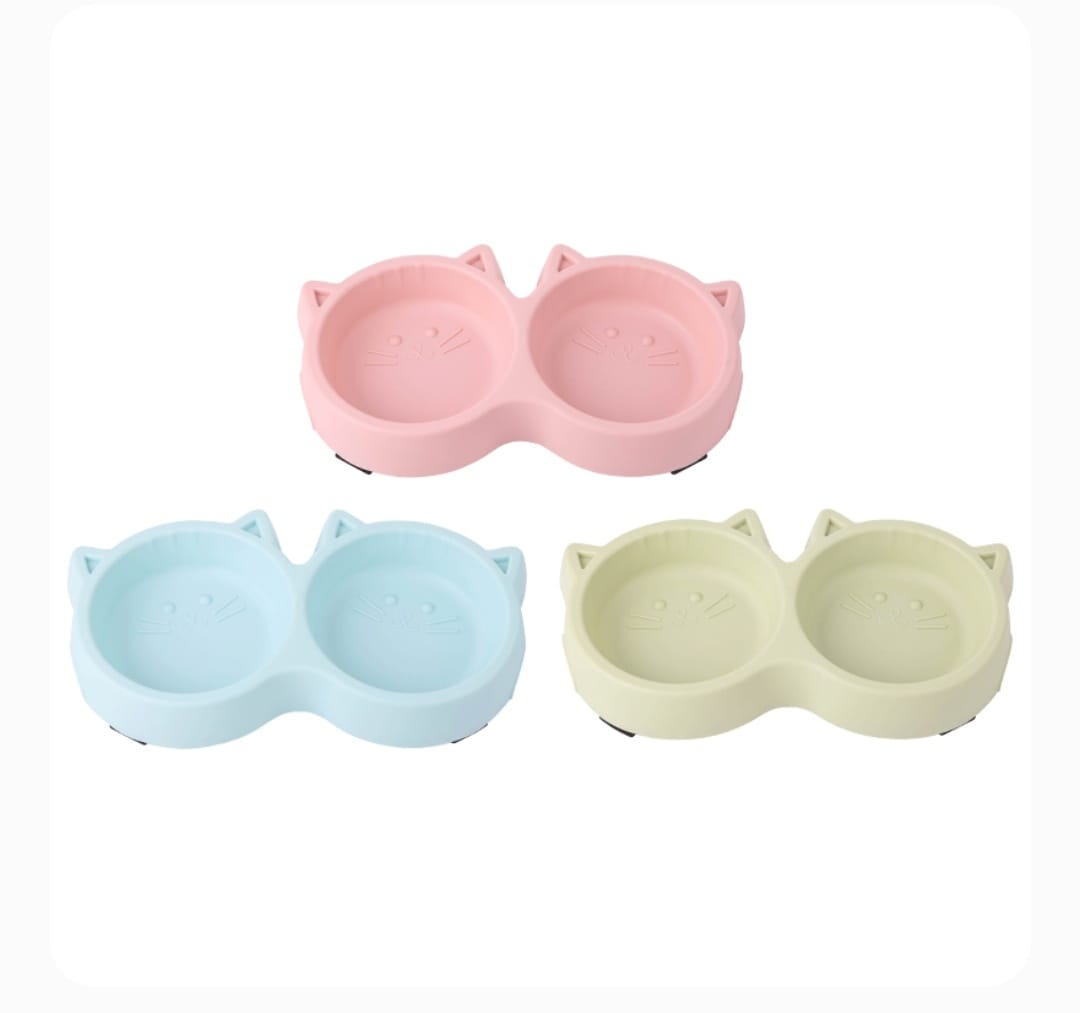 Cute Double Pet Feeding Bowl – Food & Water Bowl for Cats & Dogs